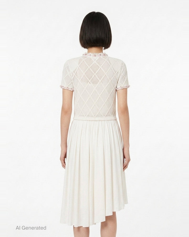 Cream Fringe Knit Cotton Midi Dress | Self-Portrait | Club21 - back