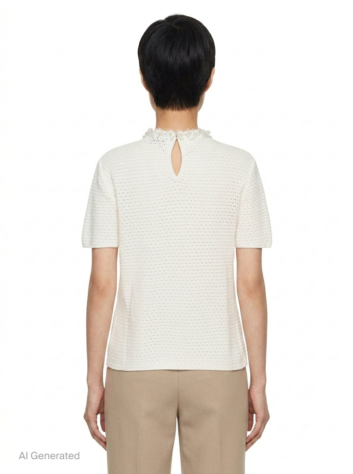 Cream Knit Pearl Trim Top | Self-Portrait | Club21 - back