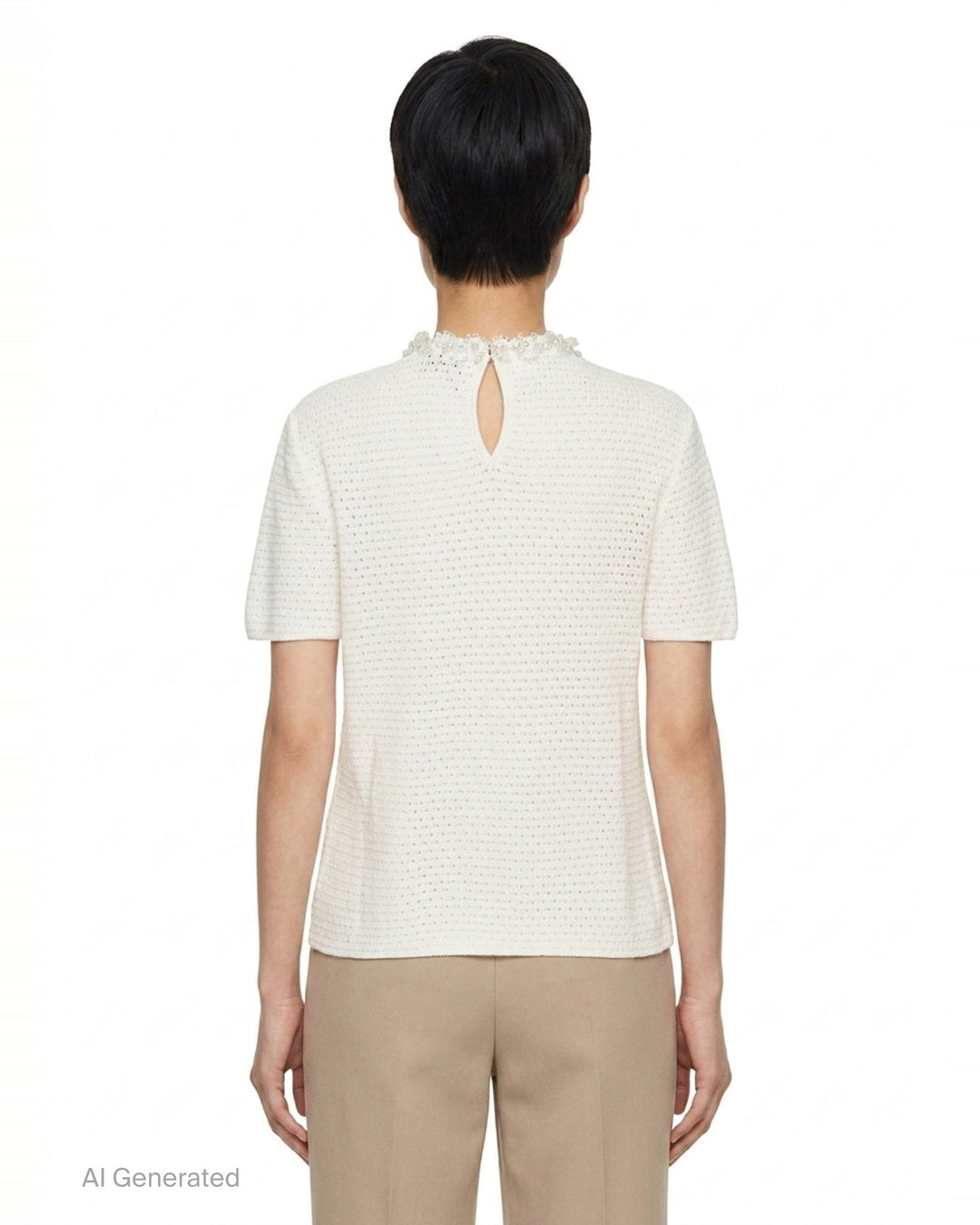 Cream Knit Pearl Trim Top | Self-Portrait | Club21 - back