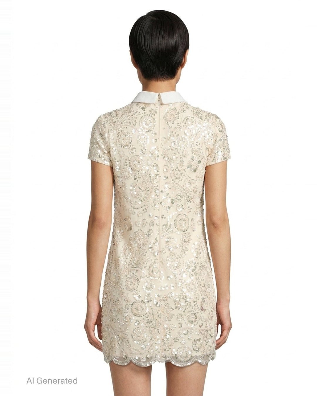 Cream Sequin Embellished Mini Dress | Self-Portrait | Club21 - back