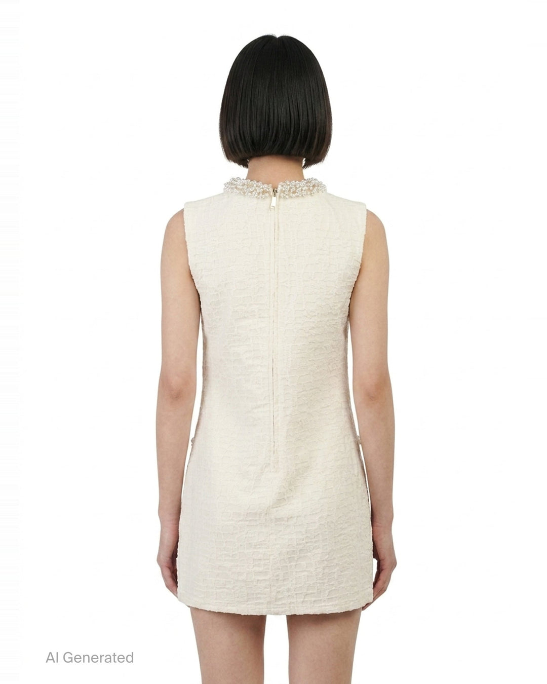 Cream Textured Pearl Trim Mini Dress | Self-Portrait | Club21 - back