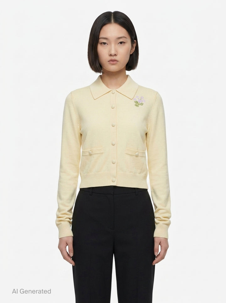 Flower Embroidered Knit Cardigan | Self-Portrait | Club21 - front