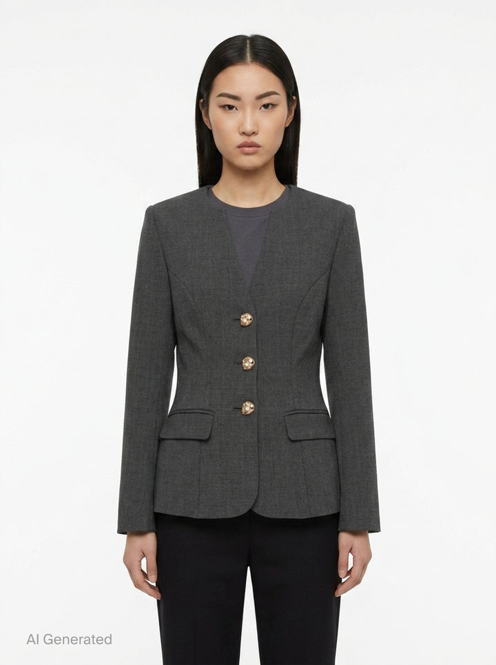 Grey Wool Collarless Jacket | Self-Portrait | Club21 - front