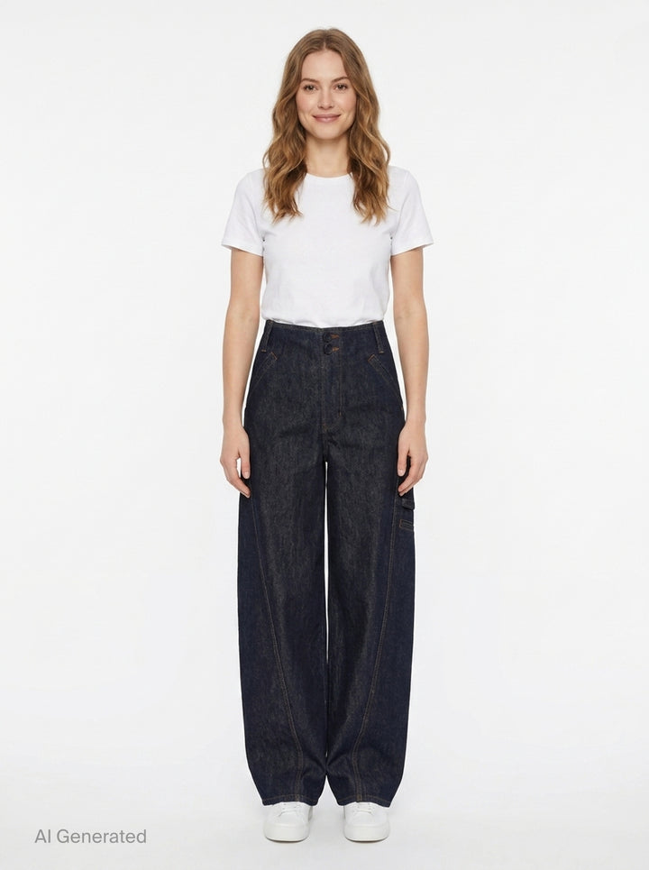 Indigo Denim Cargo Jeans | Self-Portrait | Club21 - front