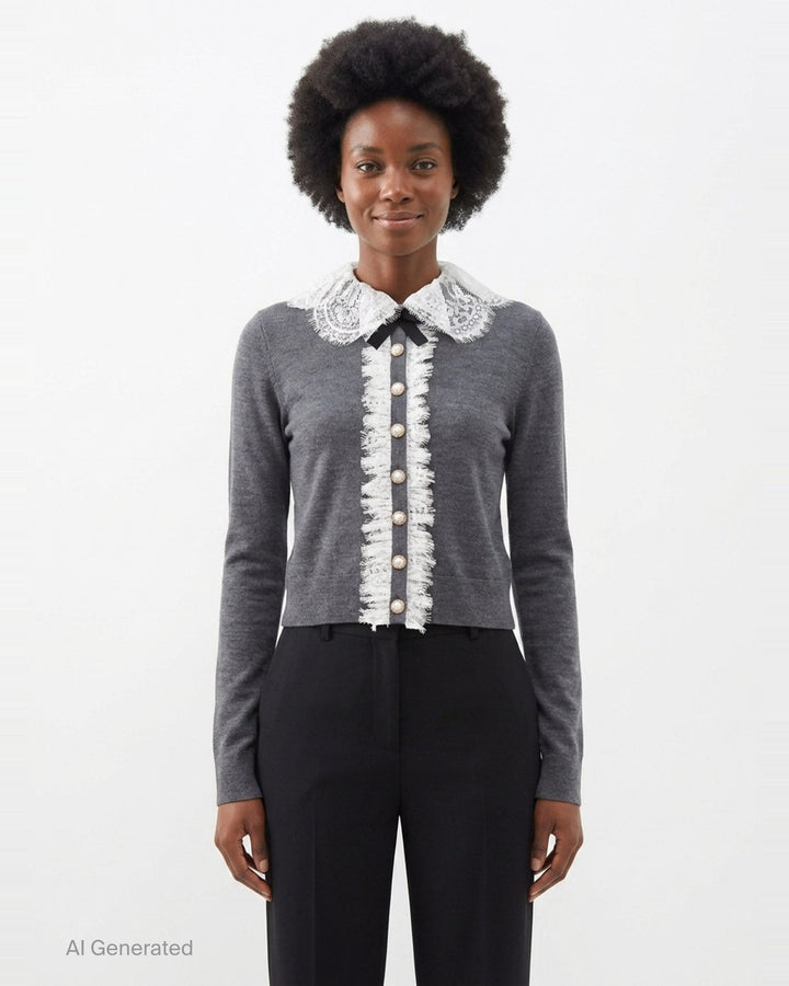Lace Collar Knit Cardigan | Self-Portrait | Club21 - front
