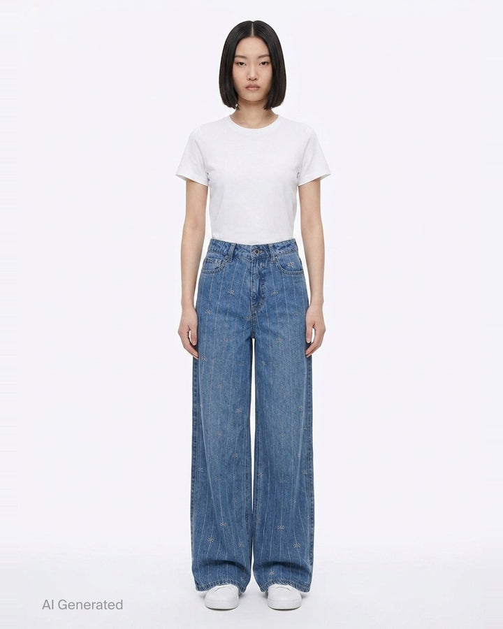 Light Blue Rhinestone Stripe Jeans | Self-Portrait | Club21 - front