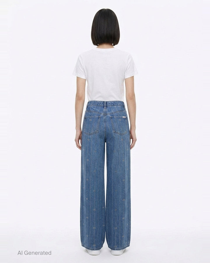 Light Blue Rhinestone Stripe Jeans | Self-Portrait | Club21 - back