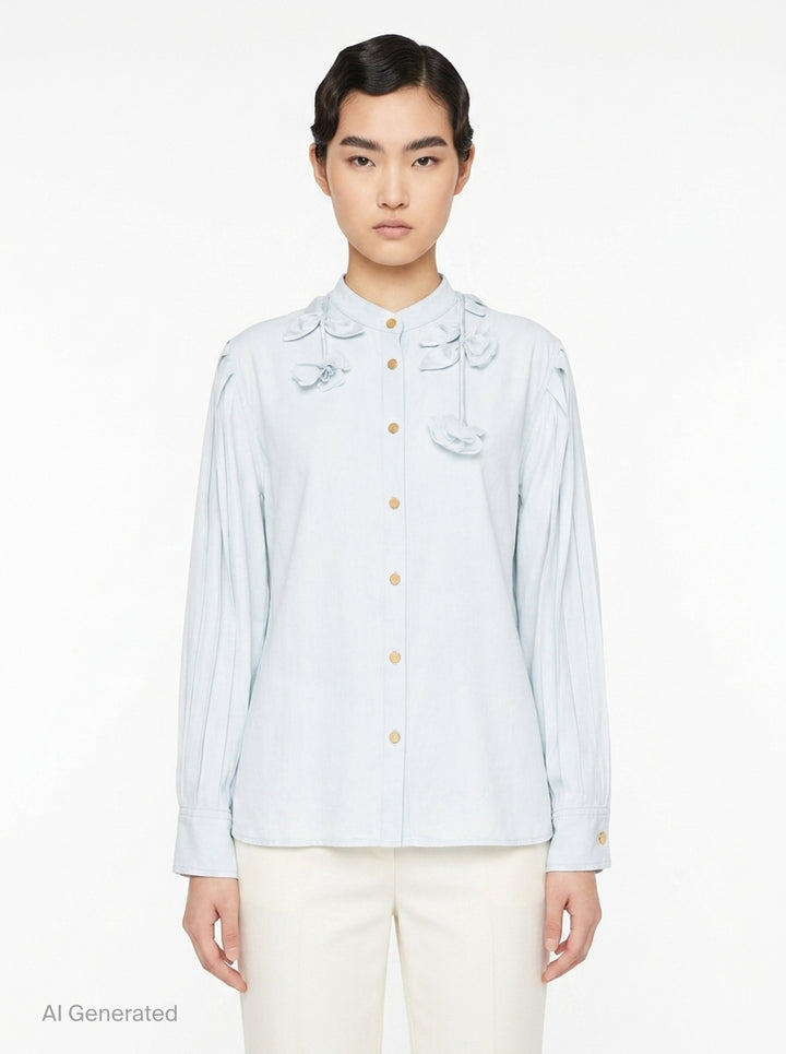 Light Blue Viscose Blouse | Self-Portrait | Club21 - front