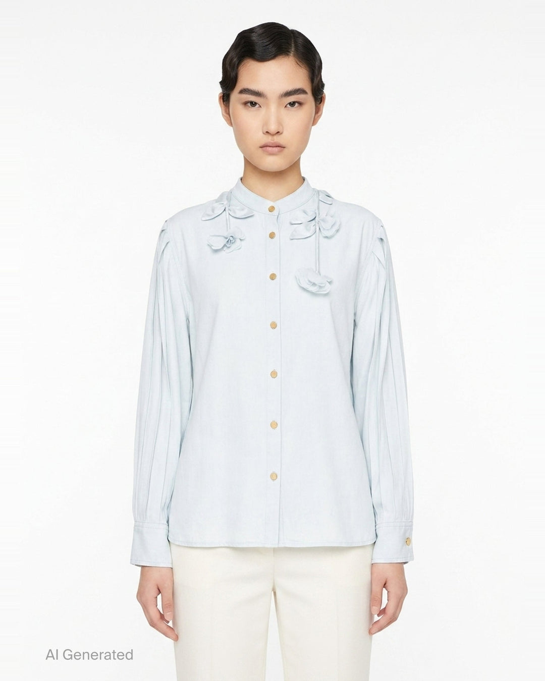 Light Blue Viscose Blouse | Self-Portrait | Club21 - front