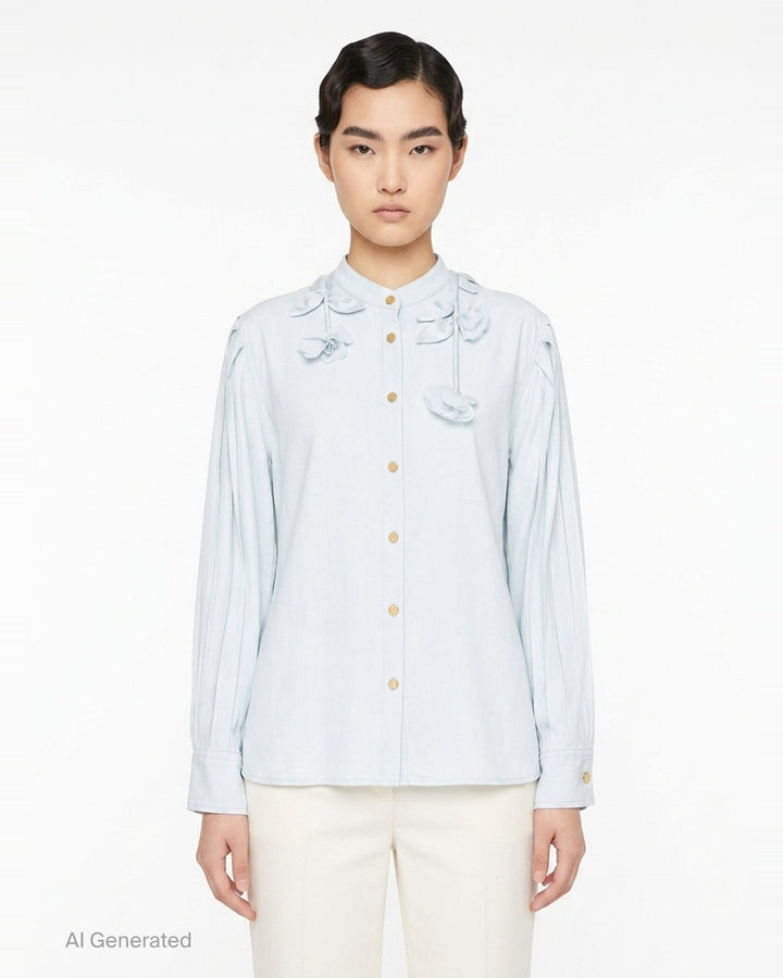 Light Blue Viscose Blouse | Self-Portrait | Club21 - front