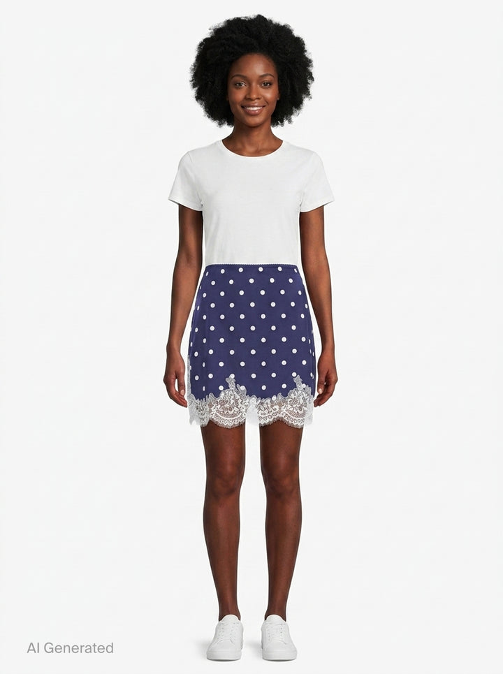 Navy Polka Dot Satin Mini Skirt | Self-Portrait | Club21 - front
