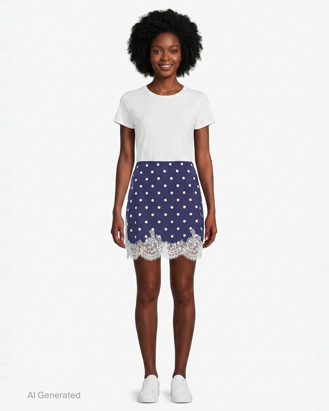 Navy Polka Dot Satin Mini Skirt | Self-Portrait | Club21 - front
