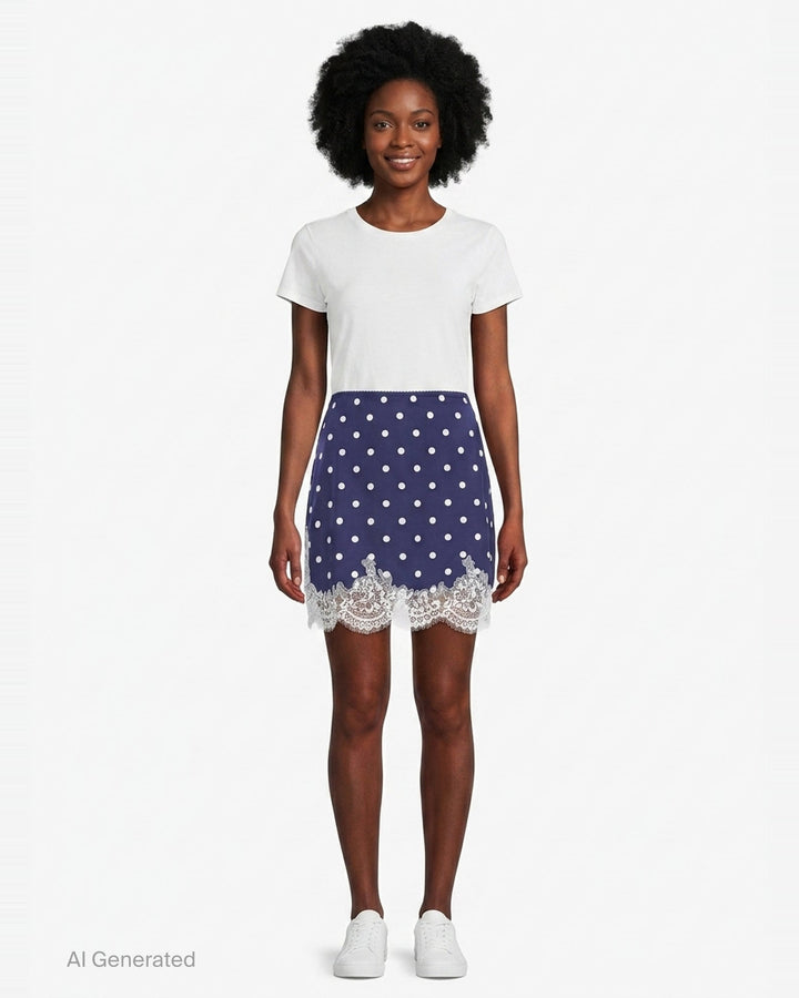 Navy Polka Dot Satin Mini Skirt | Self-Portrait | Club21 - front