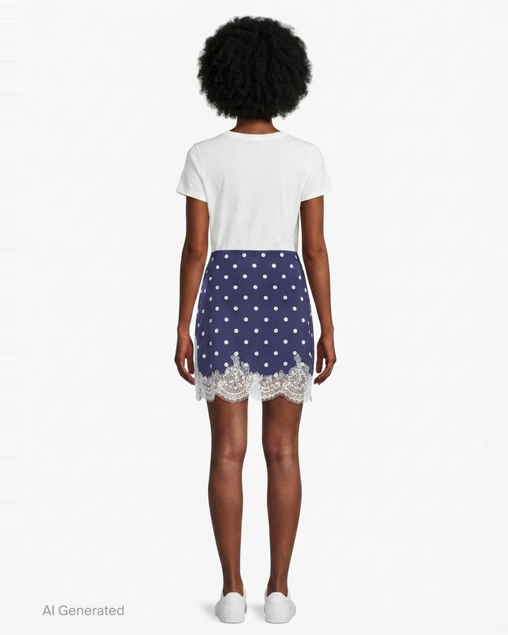Navy Polka Dot Satin Mini Skirt | Self-Portrait | Club21 - back