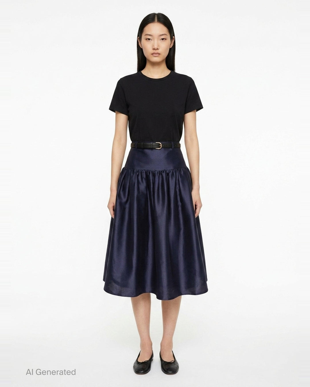 Navy Taffeta Midi Skirt | Self-Portrait | Club21 - front