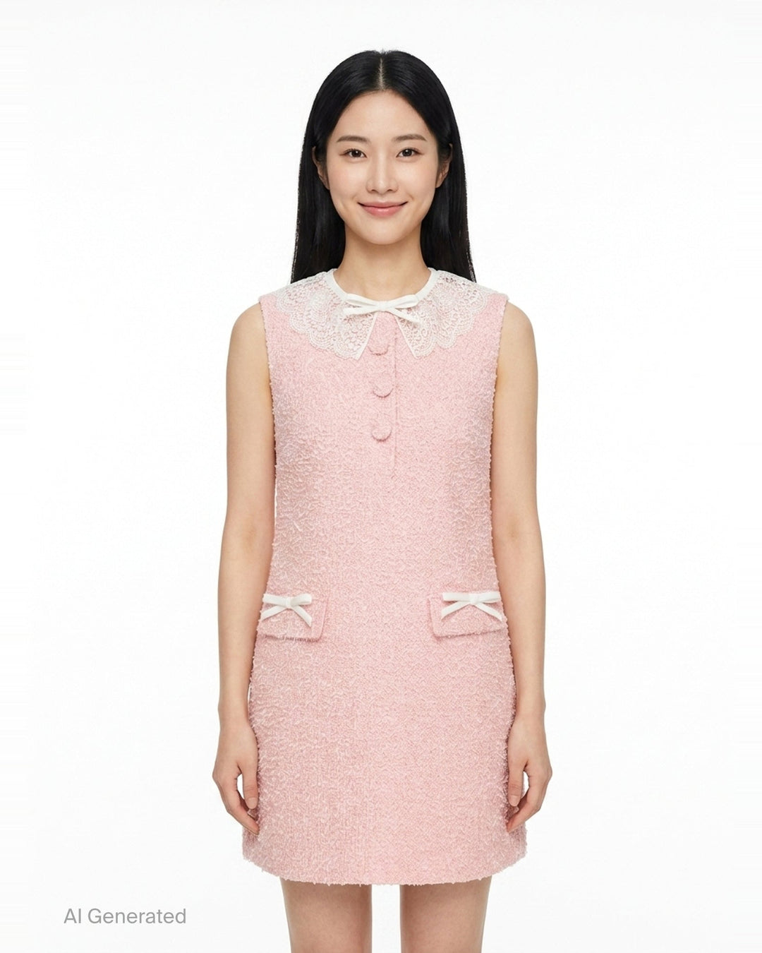 Pink Bouclé Lace Collar Mini Dress | Self-Portrait | Club21 - front