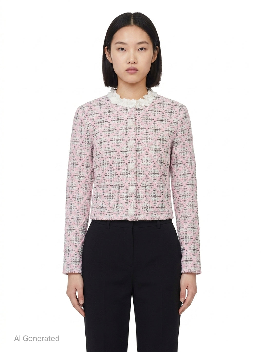 Pink Check Knit Cardigan | Self-Portrait | Club21 - front