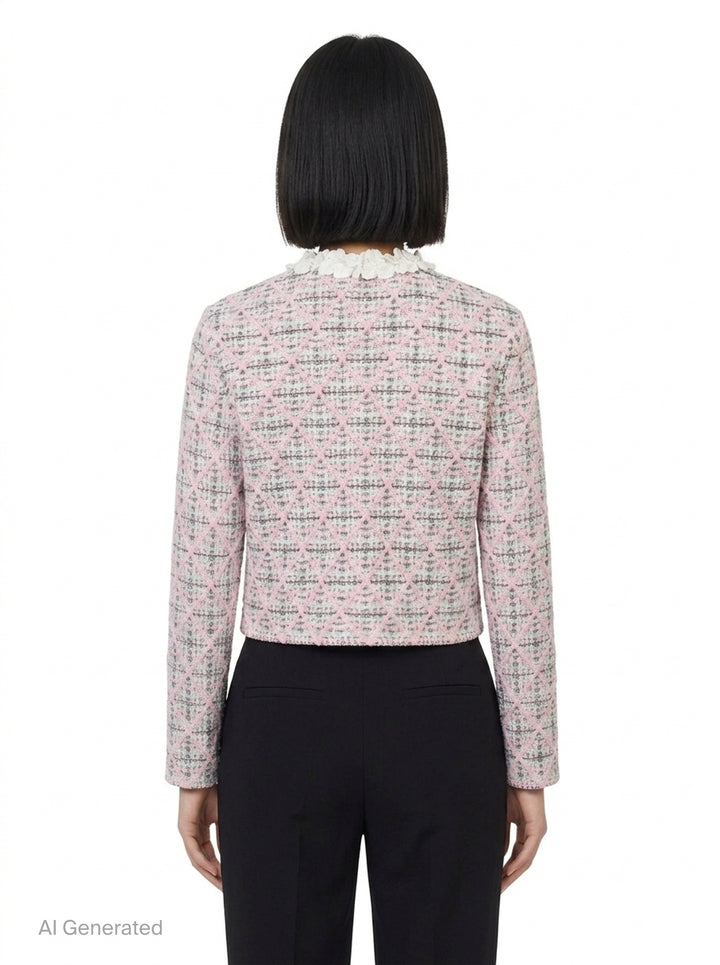 Pink Check Knit Cardigan | Self-Portrait | Club21 - back