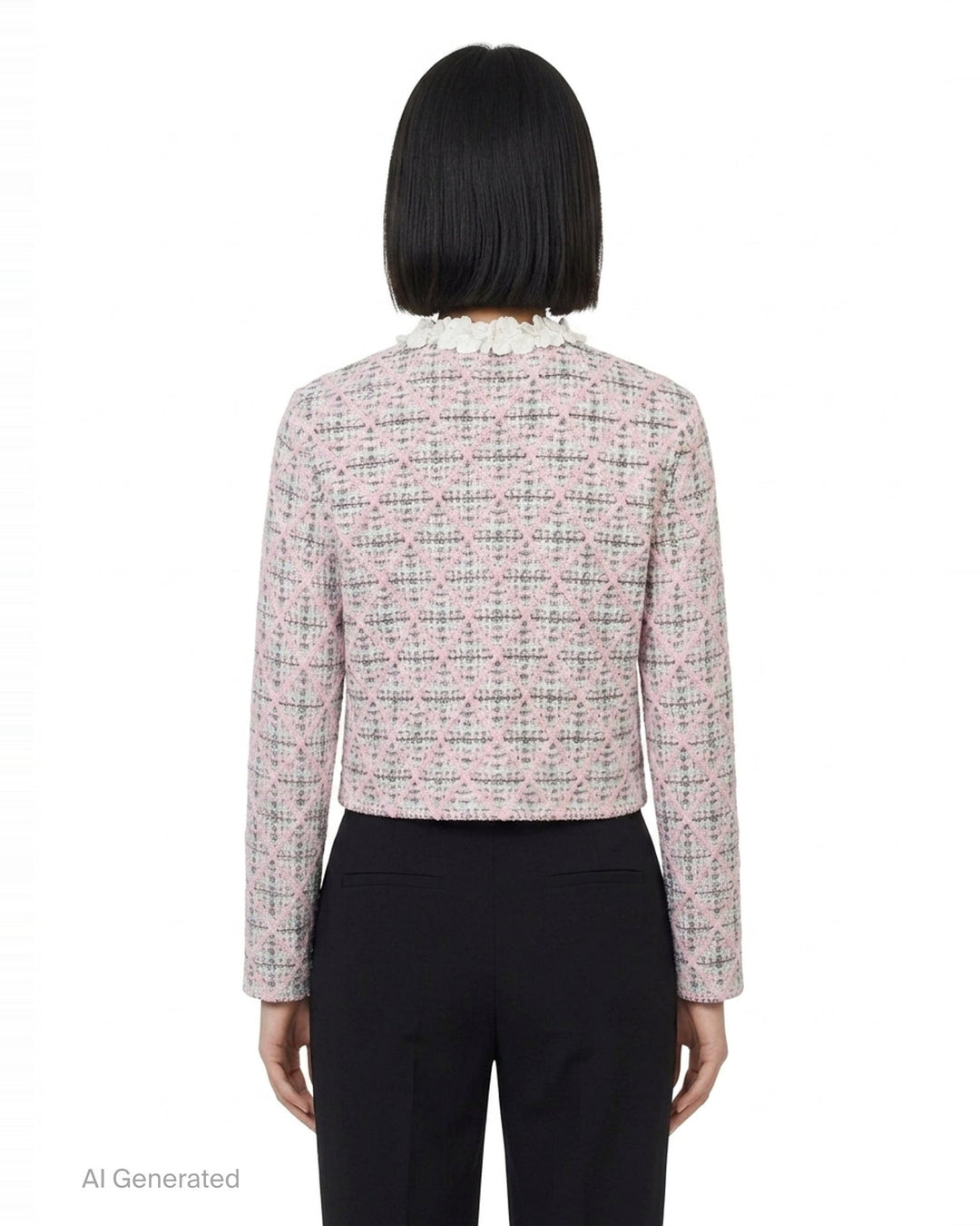 Pink Check Knit Cardigan | Self-Portrait | Club21 - back