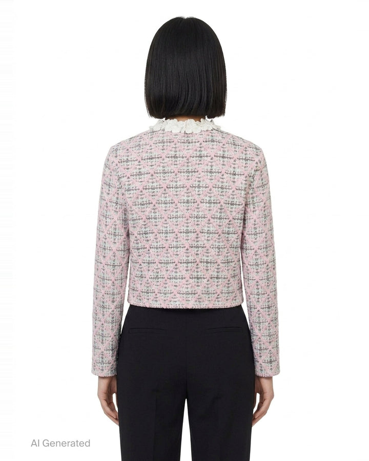 Pink Check Knit Cardigan | Self-Portrait | Club21 - back