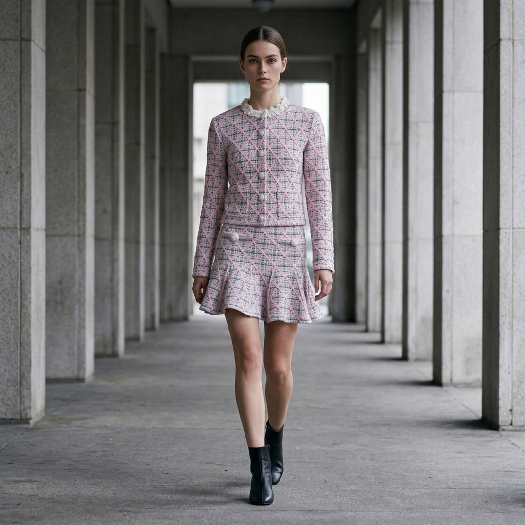 Pink Check Knit Cardigan | Self-Portrait | Club21 - lifestyle