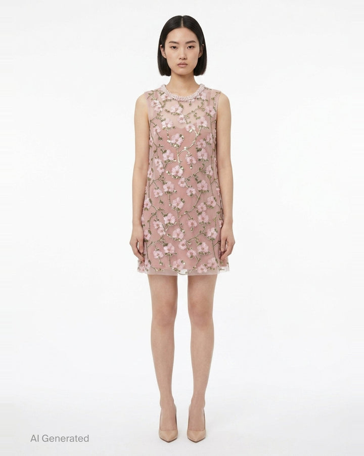 Pink Floral Sequin Embellished Dress | Self-Portrait | Club21 - front
