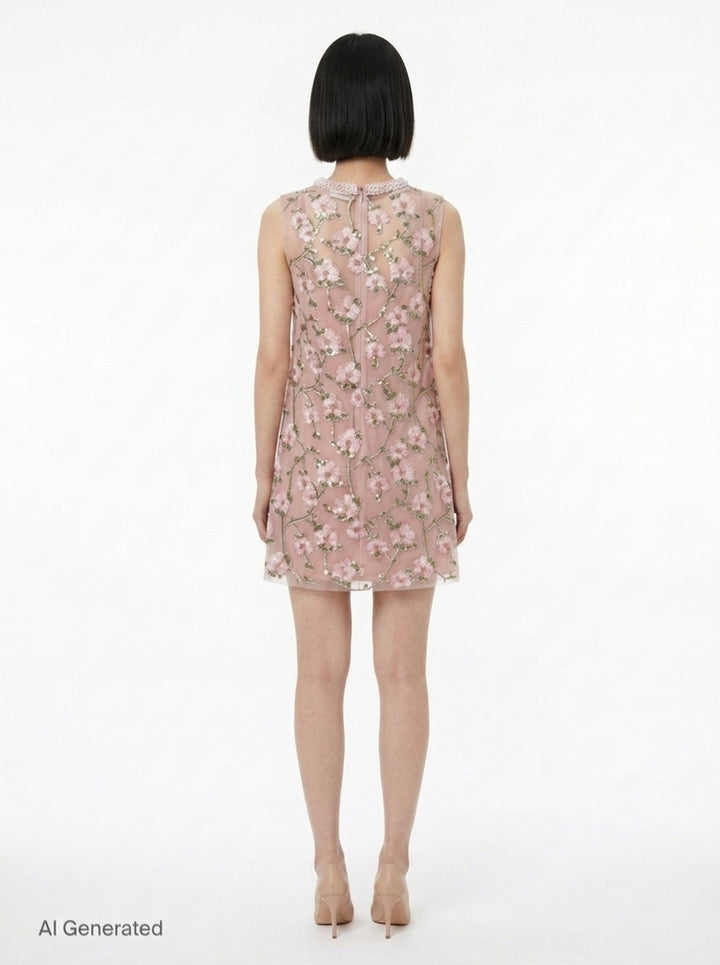 Pink Floral Sequin Embellished Dress | Self-Portrait | Club21 - back