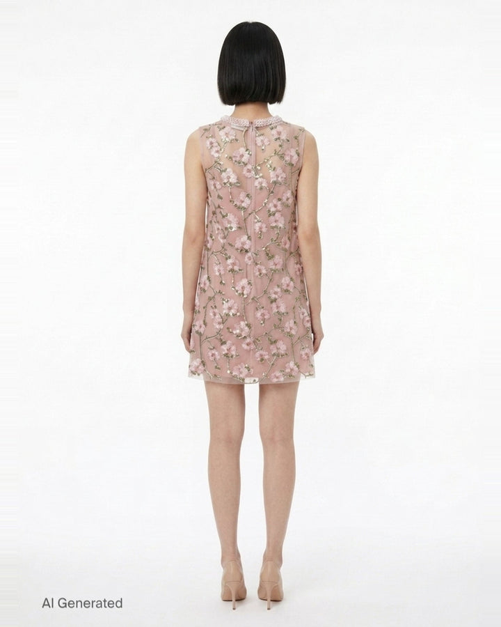 Pink Floral Sequin Embellished Dress | Self-Portrait | Club21 - back