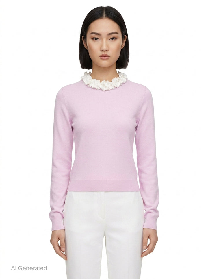 Pink Flower Light Knit Jumper | Self-Portrait | Club21 - front