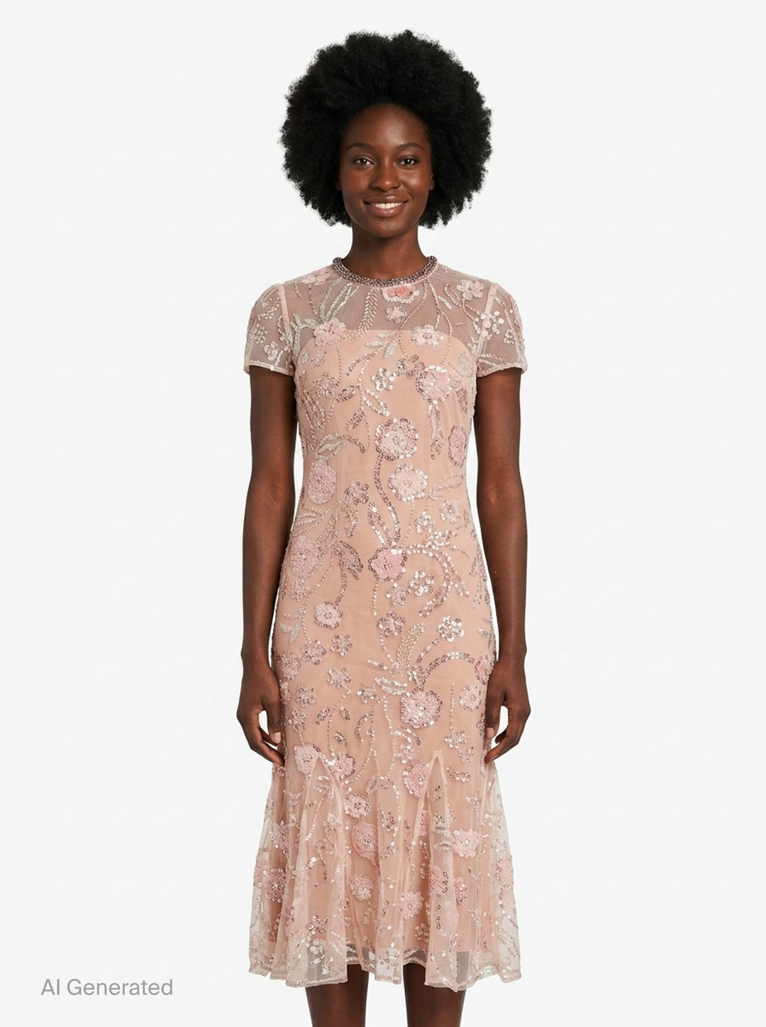 Pink Flower Sequin Midi Dress | Self-Portrait | Club21 - front