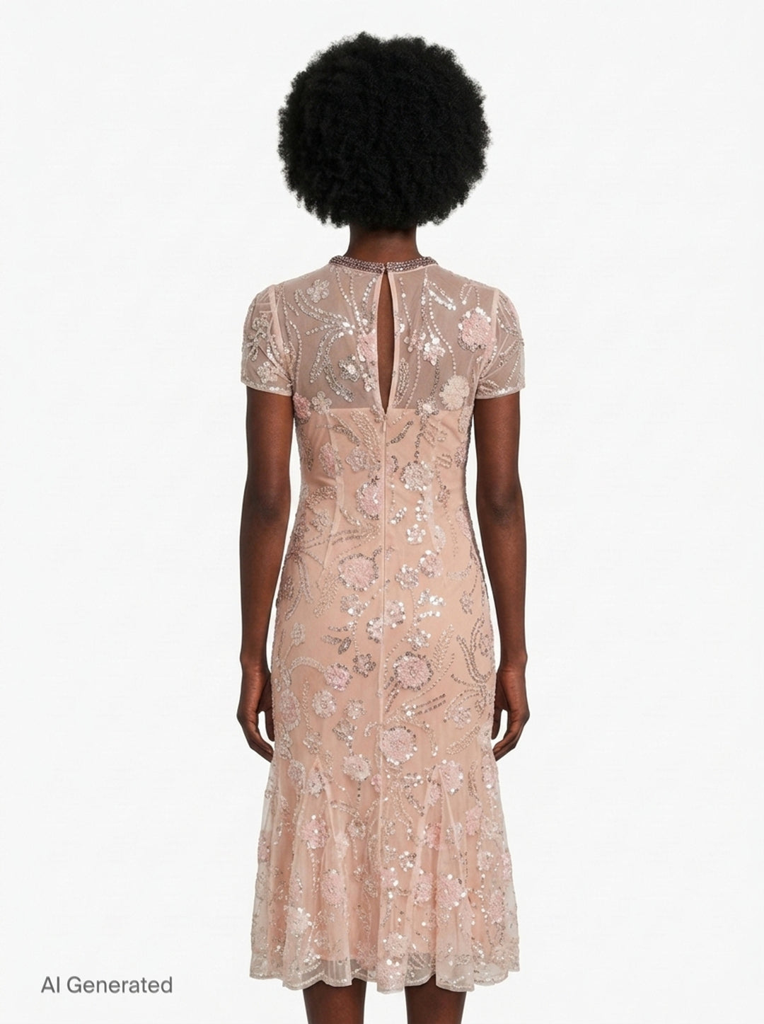 Pink Flower Sequin Midi Dress | Self-Portrait | Club21 - back