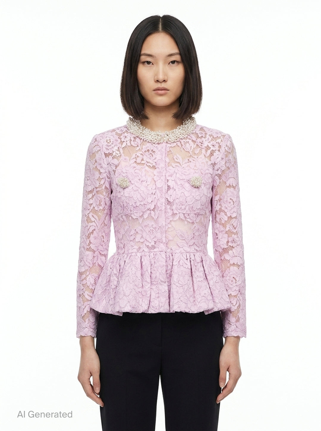 Pink Lace Peplum Top | Self-Portrait | Club21 - front