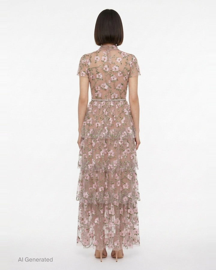 Pink Sequin Embellished Tiered Dress | Self-Portrait | Club21 - back
