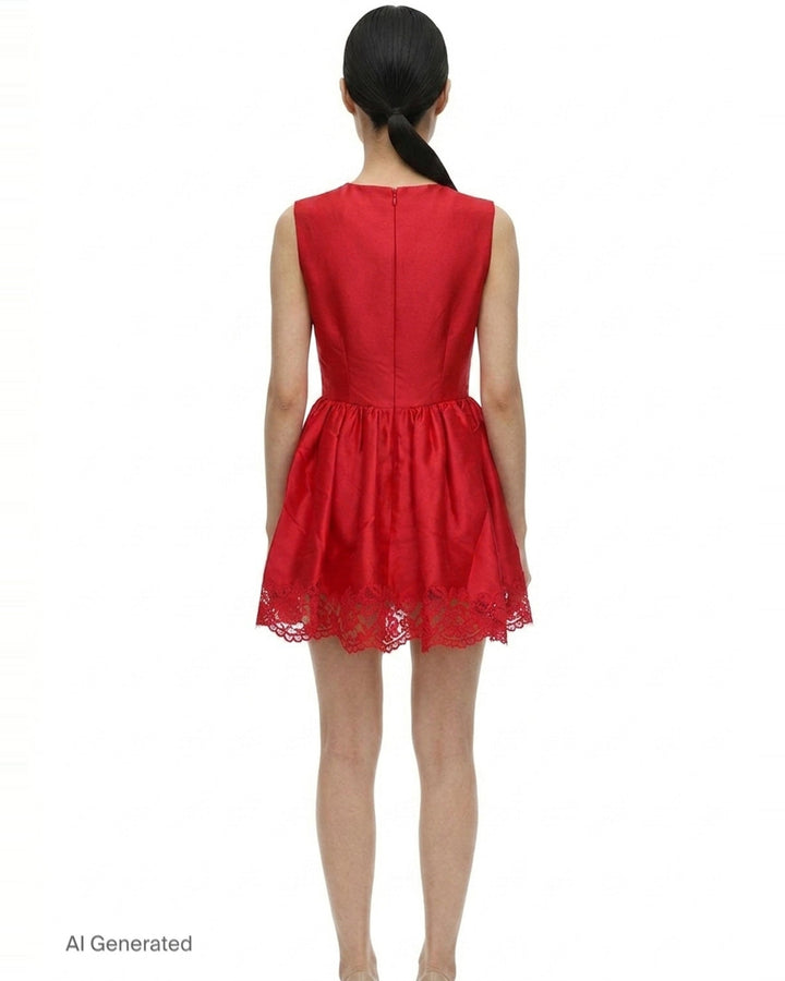 Red Taffeta Lace Mini Dress | Self-Portrait | Club21 - back