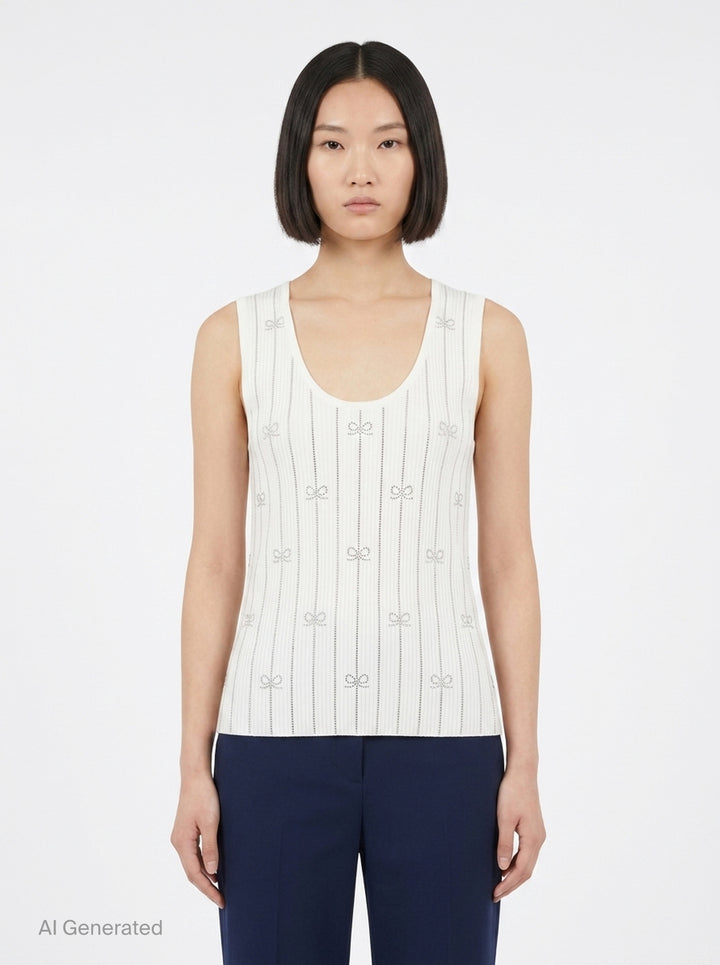 Rhinestone Bow Striped Knit Top | Self-Portrait | Club21 - front