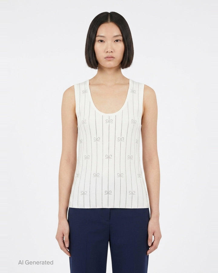 Rhinestone Bow Striped Knit Top | Self-Portrait | Club21 - front