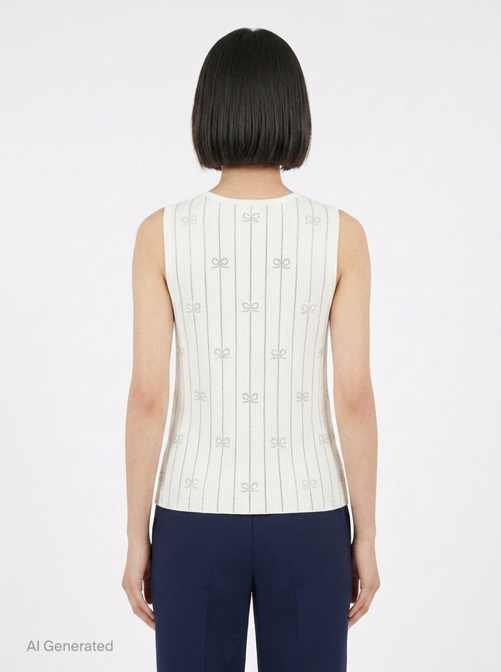 Rhinestone Bow Striped Knit Top | Self-Portrait | Club21 - back