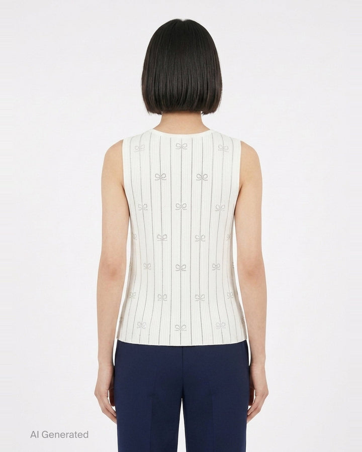 Rhinestone Bow Striped Knit Top | Self-Portrait | Club21 - back