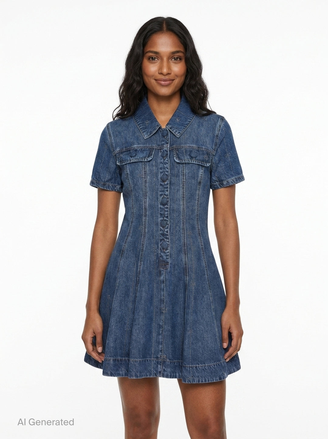 Rhinestone Stripe Denim Mini Dress | Self-Portrait | Club21 - front