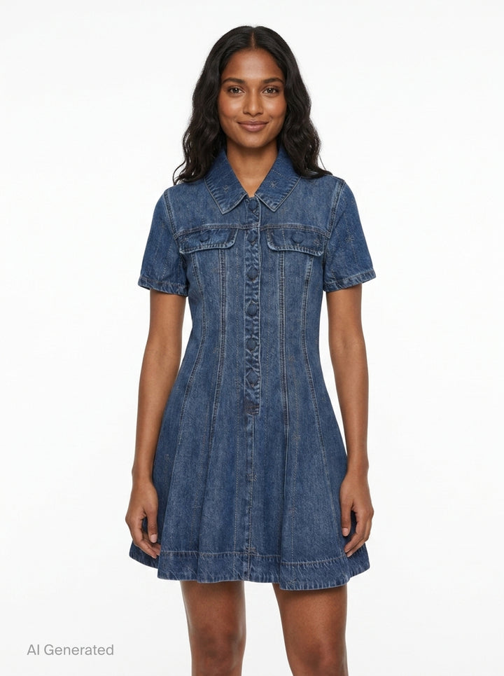 Rhinestone Stripe Denim Mini Dress | Self-Portrait | Club21 - front