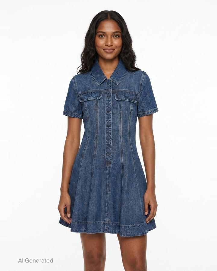 Rhinestone Stripe Denim Mini Dress | Self-Portrait | Club21 - front