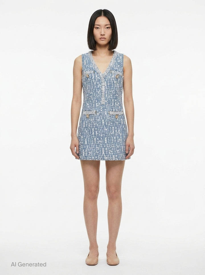 Textured Denim Mini Dress | Self-Portrait | Club21 - front