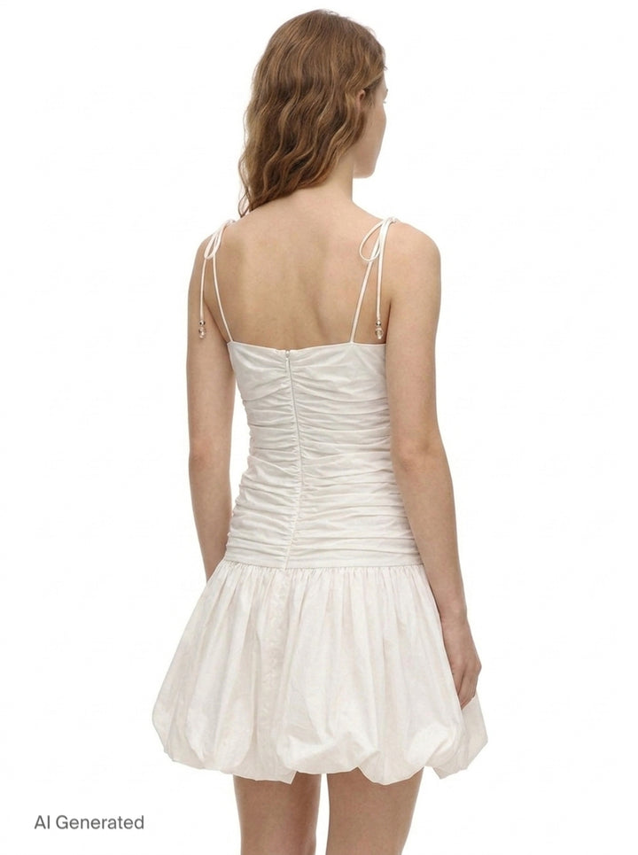 White Cotton Gathered Midi Dress | Self-Portrait | Club21 - back