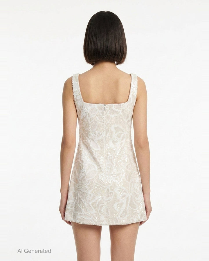 White Sequin Lace Mini Dress | Self-Portrait | Club21 - back