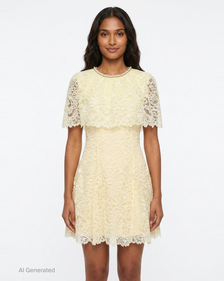 Yellow Lace Cape Mini Dress | Self-Portrait | Club21 - front