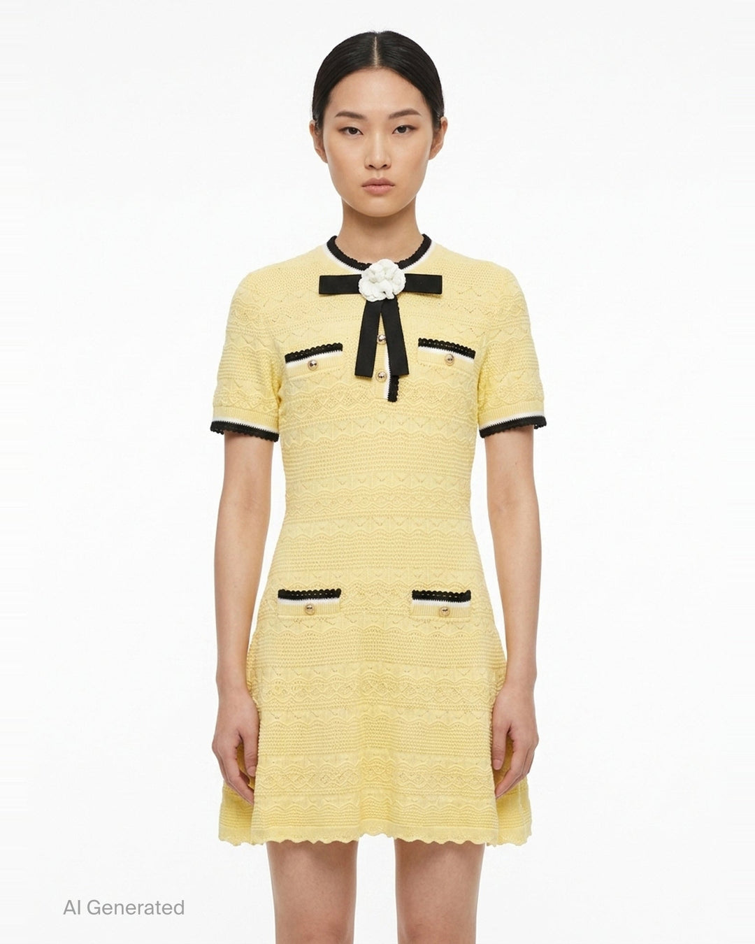 Yellow Pointelle Knit Mini Dress | Self-Portrait | Club21 - front