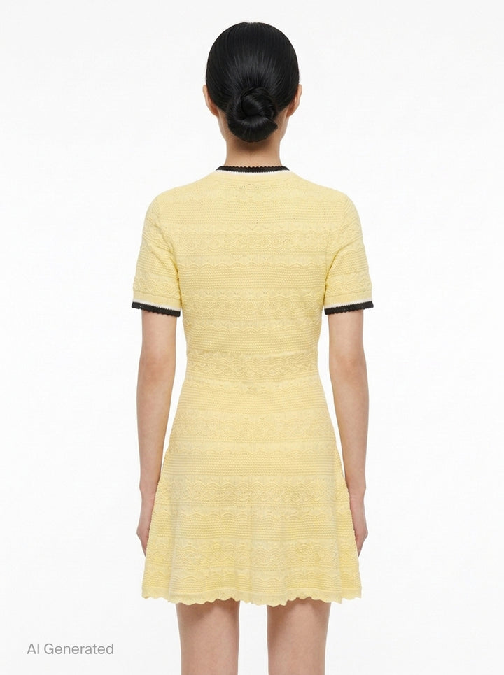 Yellow Pointelle Knit Mini Dress | Self-Portrait | Club21 - back