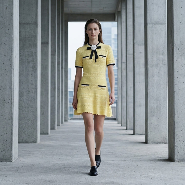 Yellow Pointelle Knit Mini Dress | Self-Portrait | Club21 - lifestyle