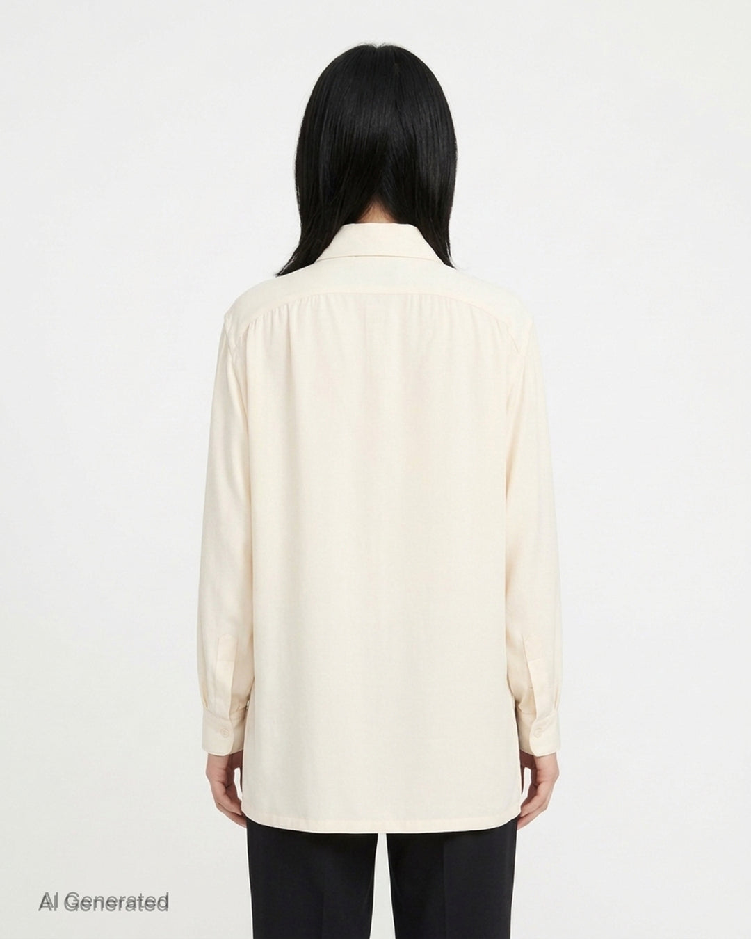 Setchu cady kimono shirt in cream with an integrated neck tie, button placket and long sleeves - back