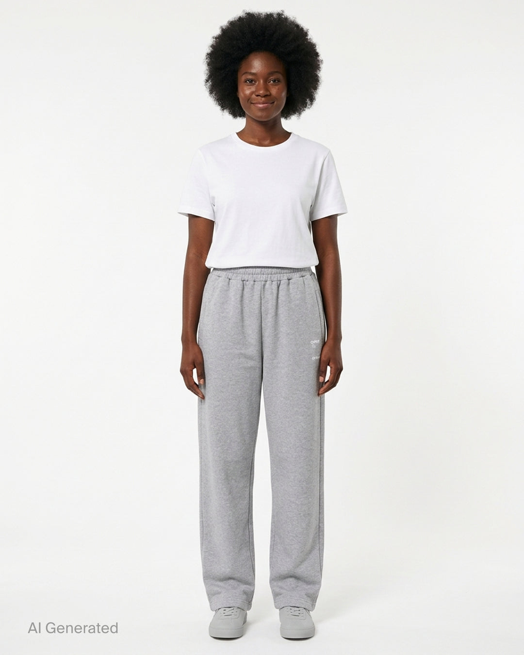 Setchu wide-leg sweatpants in heather grey with an elasticated waistband and small white logo print, shown from the front - front